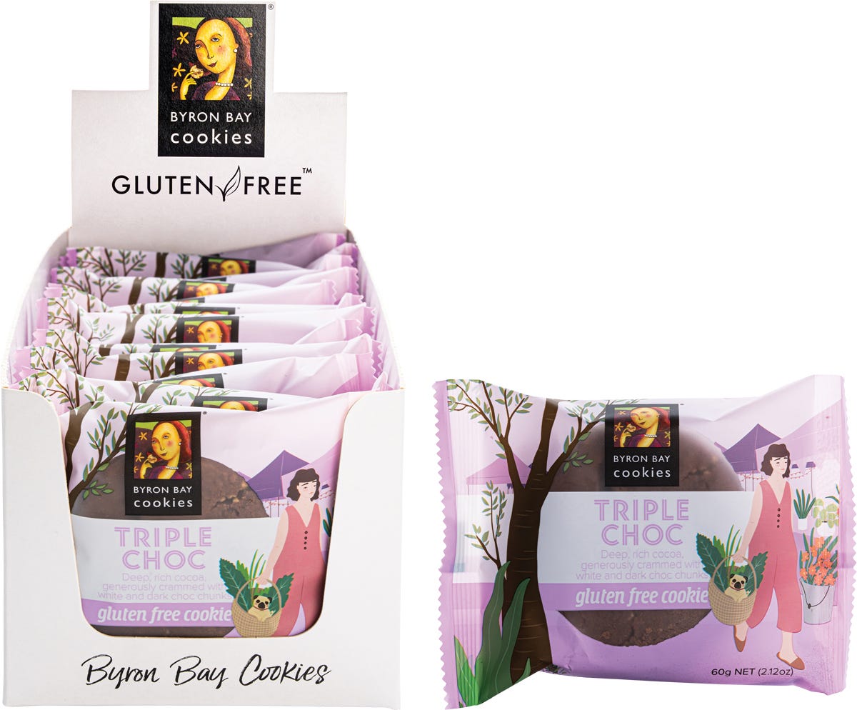 Byron Bay Cookies Gluten Free Cookies Triple Choc Fudge 12x60g