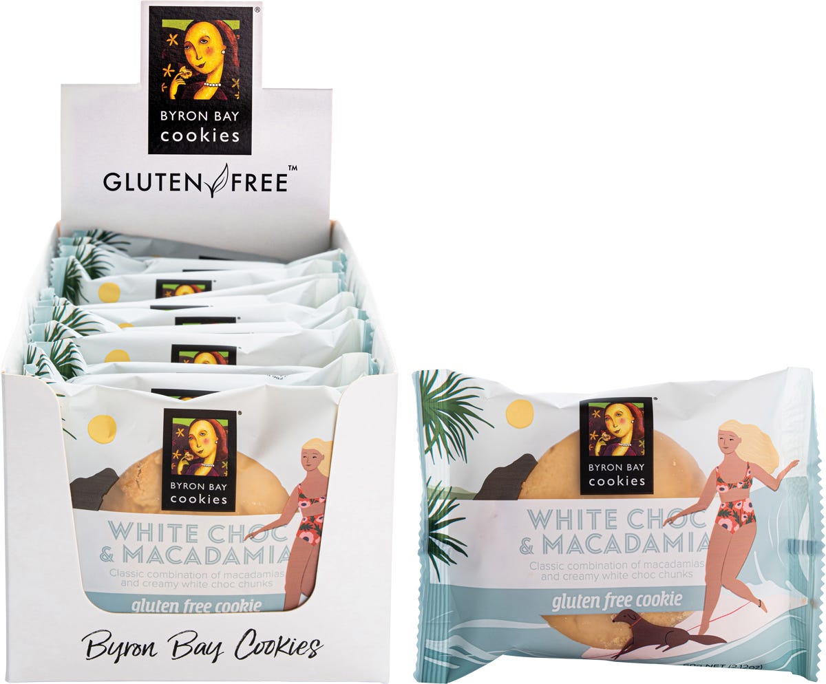 Byron Bay Cookies Gluten Free Cookies White Choc Macadamia 12x60g