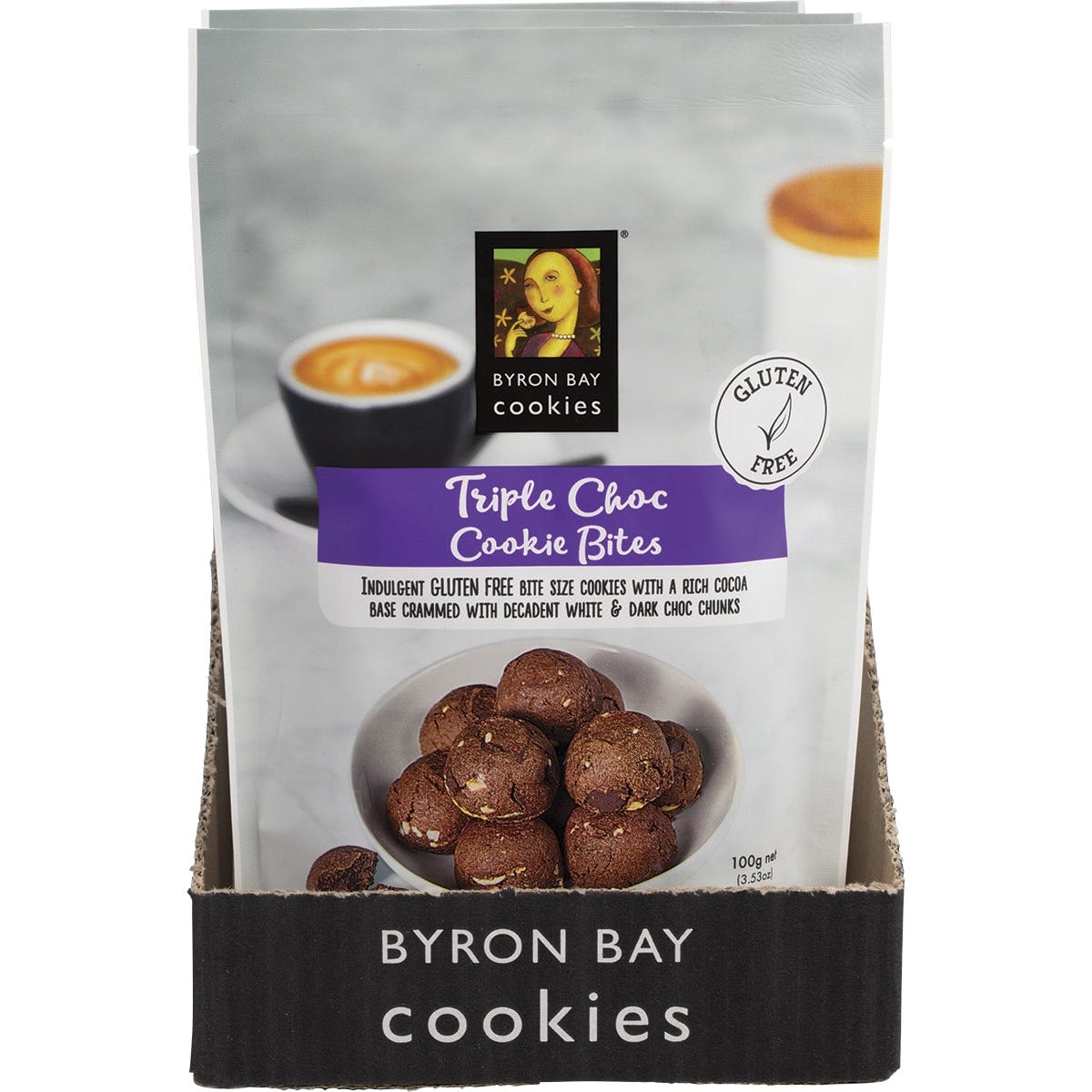 Byron Bay Cookies Gluten Free Cookie Bites Triple Choc Fudge 6x100g