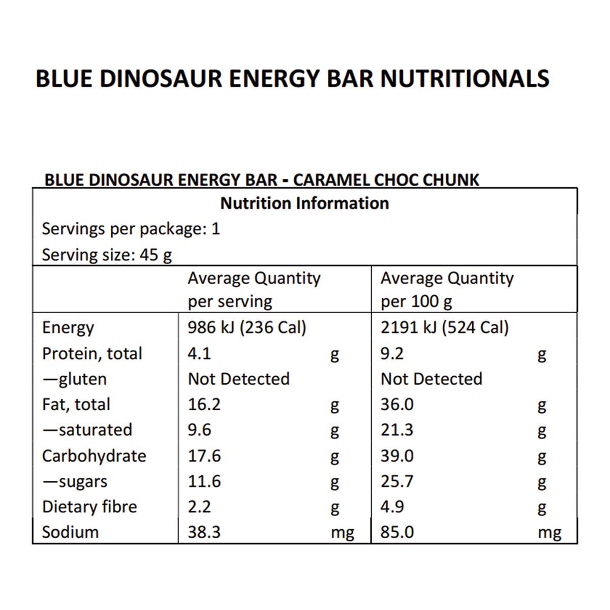 Blue Dinosaur Hand-Baked Energy Bar Caramel Choc Chunk 12x45g