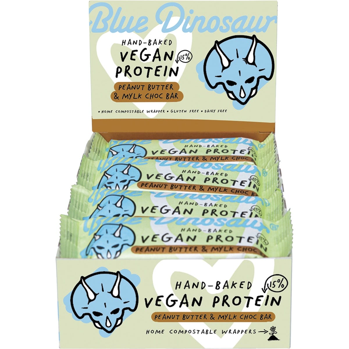 Blue Dinosaur Hand-Baked Vegan Protein Bar PB & Mylk Chocolate 12x45g