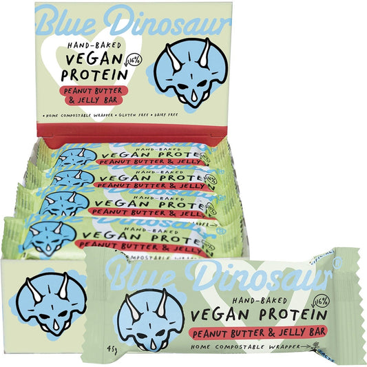 Blue Dinosaur Hand-Baked Vegan Protein Bar Peanut Butter & Jelly 12x45g CLEARANCE