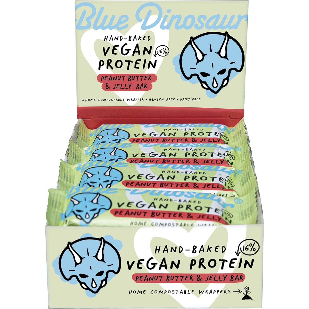 Blue Dinosaur Hand-Baked Vegan Protein Bar Peanut Butter & Jelly 12x45g