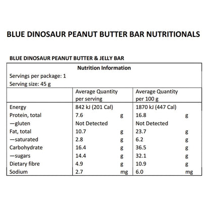 Blue Dinosaur Hand-Baked Vegan Protein Bar Peanut Butter & Jelly 12x45g CLEARANCE