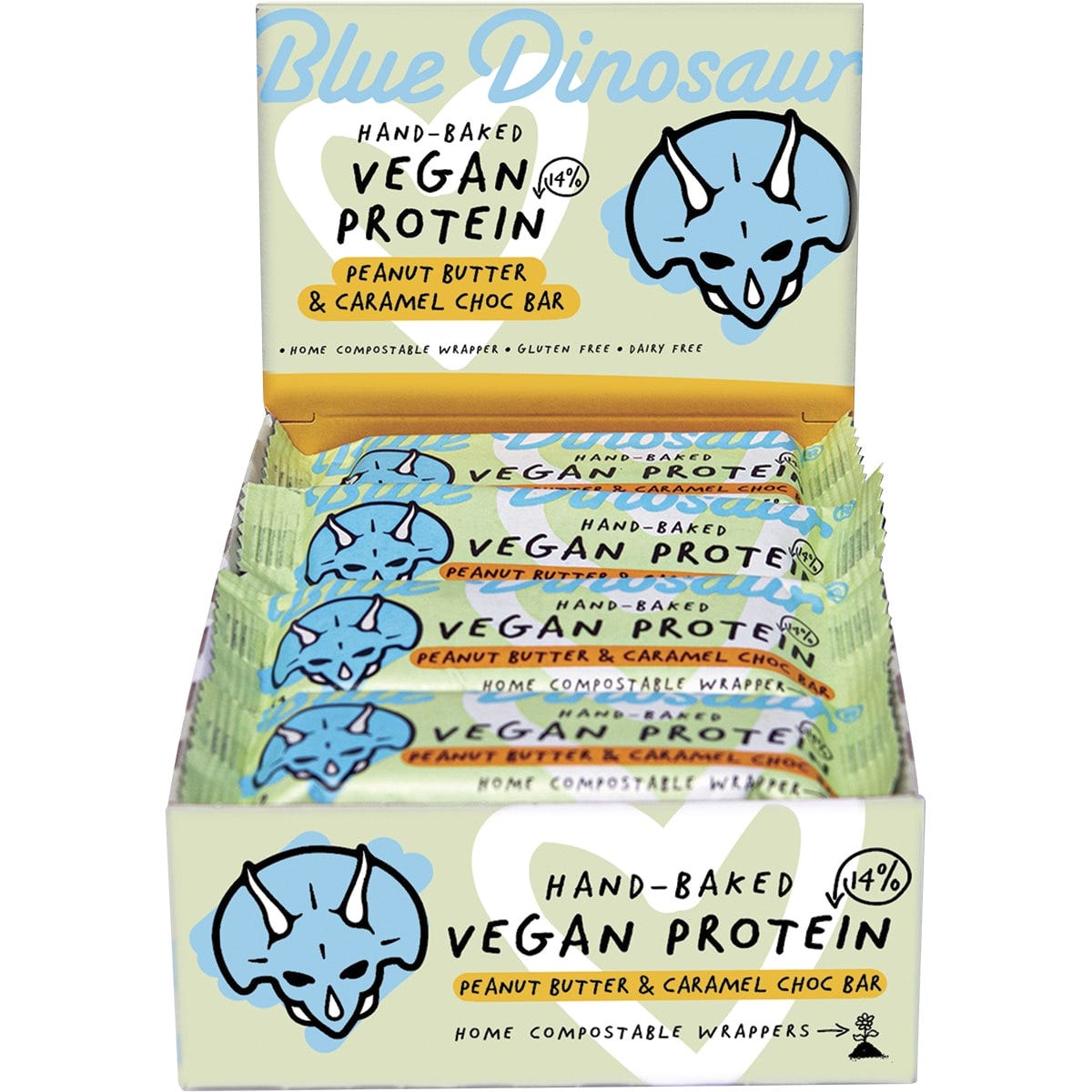 Blue Dinosaur Hand-Baked Vegan Protein Bar PB & Caramel Choc 12x45g