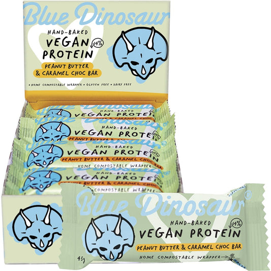 Blue Dinosaur Hand-Baked Vegan Protein Bar PB & Caramel Choc 12x45g