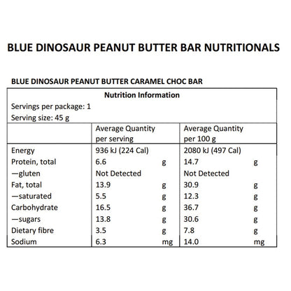 Blue Dinosaur Hand-Baked Vegan Protein Bar PB & Caramel Choc 12x45g