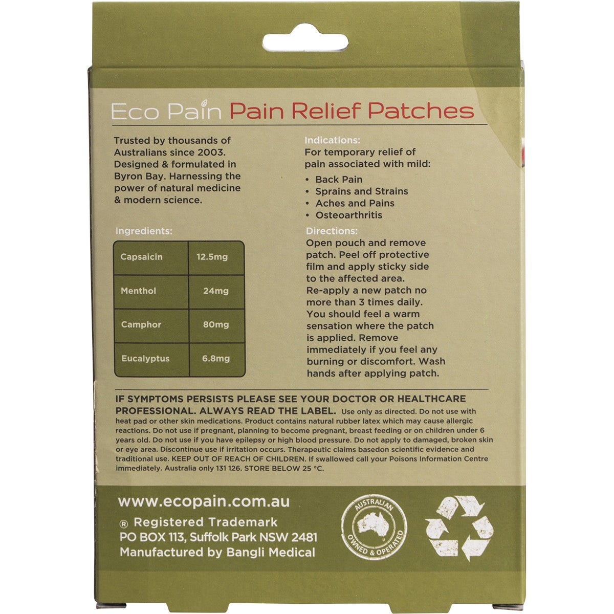 Byron Naturals Eco Pain Heat Patches 6pk