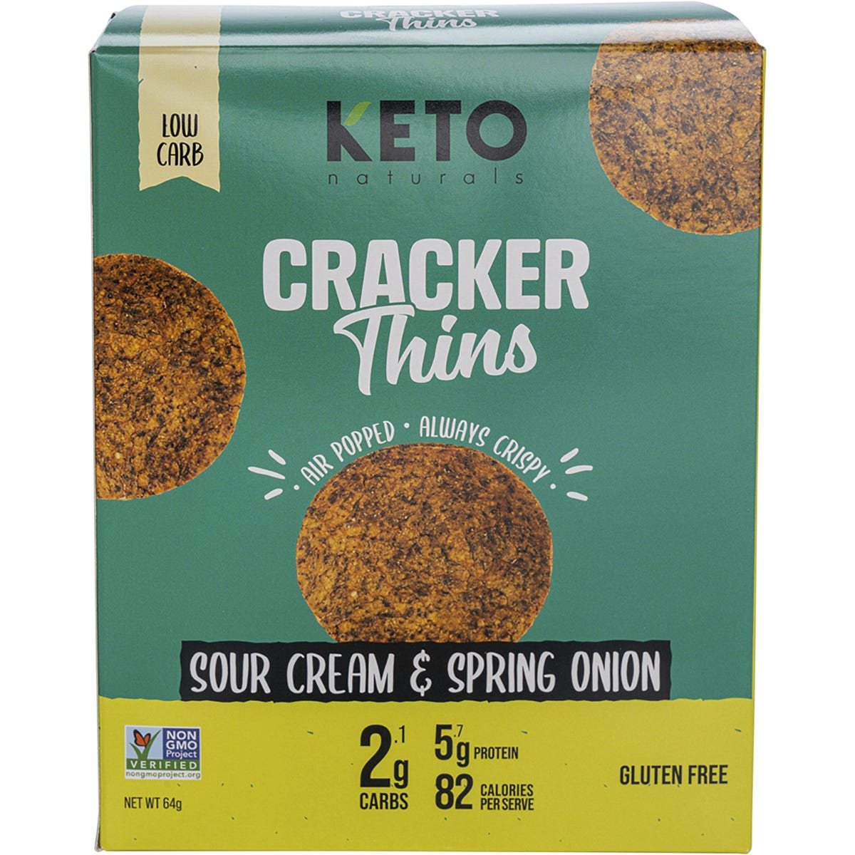 Keto Naturals Cracker Thins Sour Cream & Spring Onion 6x64g