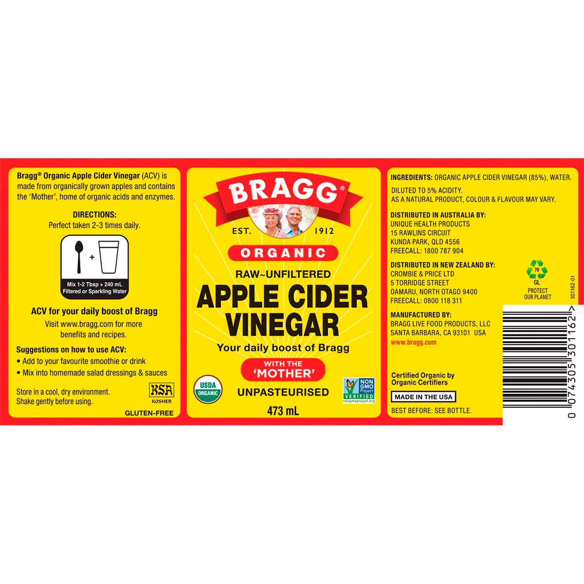 Bragg Apple Cider Vinegar Unfiltered with The Mother 473ml