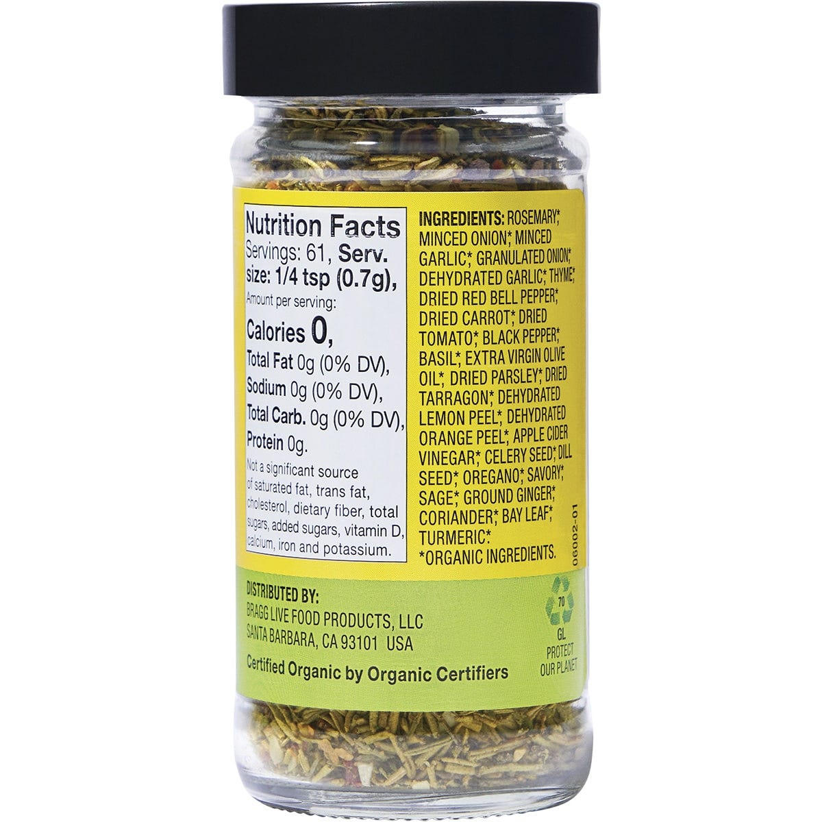 Bragg Seasoning Organic Sprinkle 24 Herb & Spices Salt-Free 42g