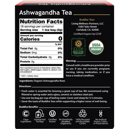 Buddha Teas Organic Herbal Tea Bags Ashwagandha Tea 18pk