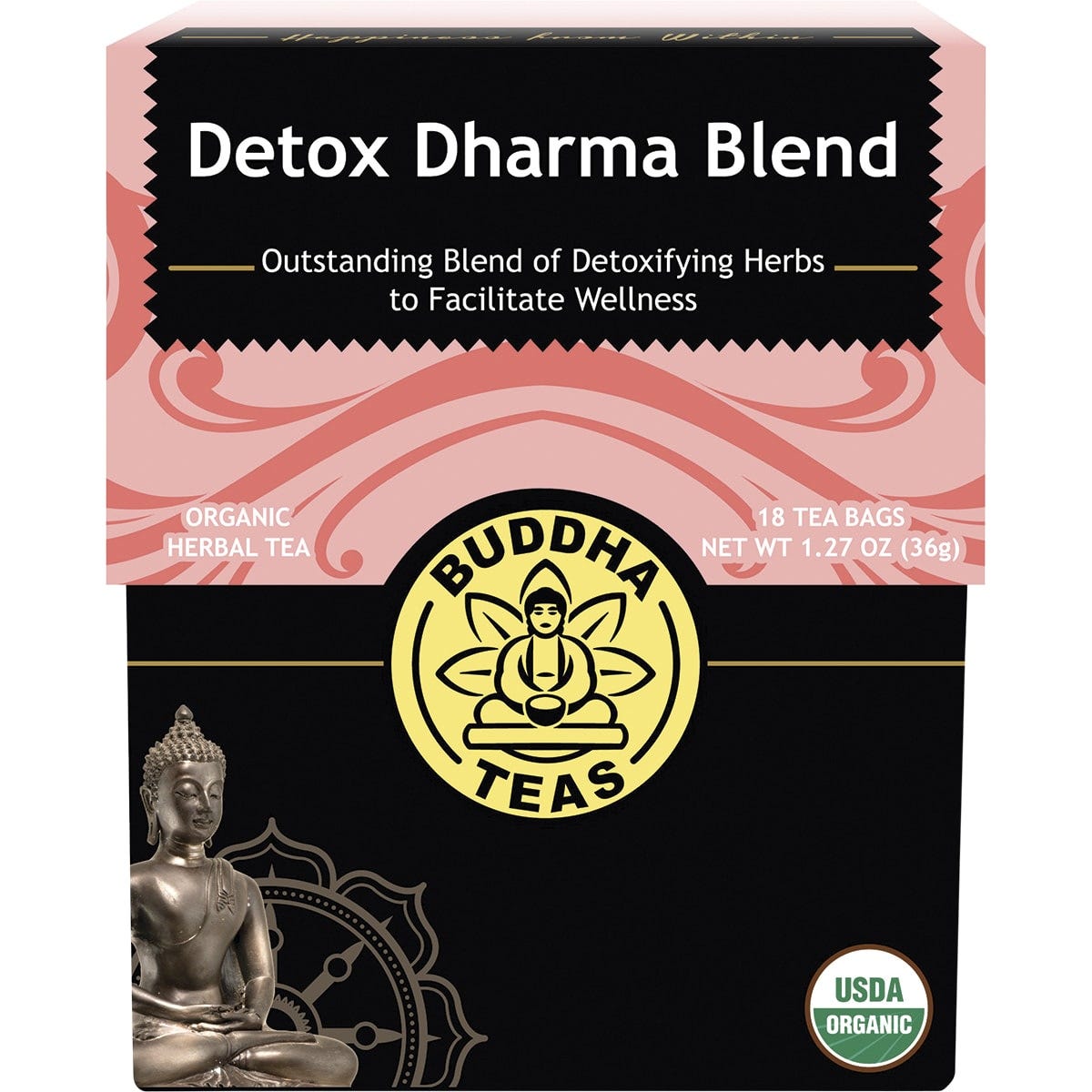 Buddha Teas Organic Herbal Tea Bags Detox Dharma Blend 18pk