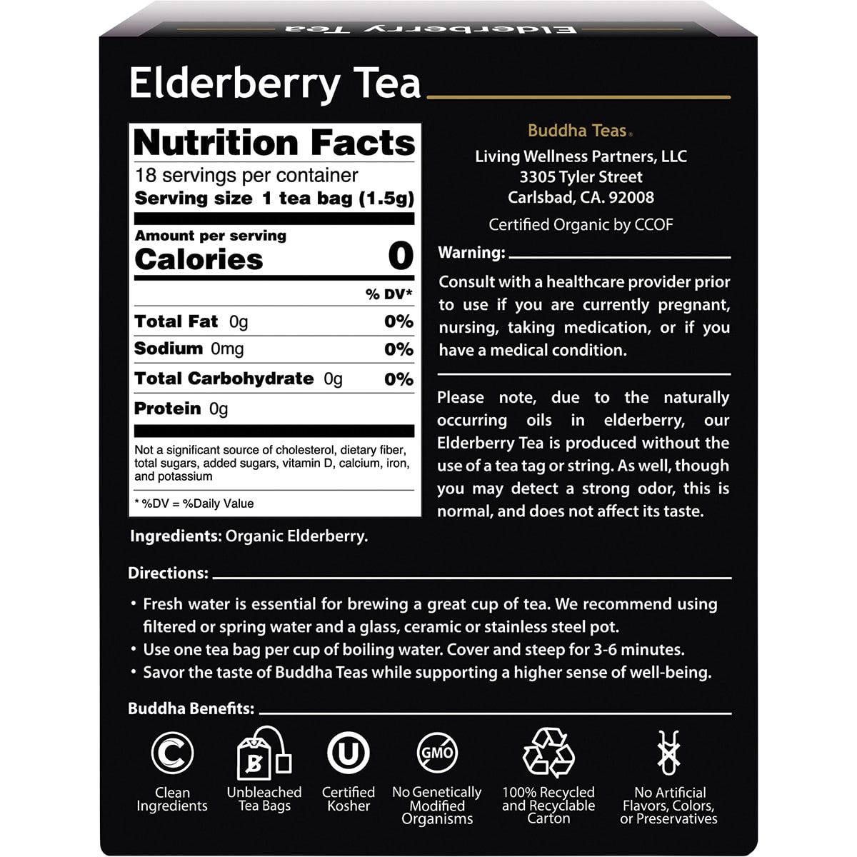 Buddha Teas Organic Herbal Tea Bags Elderberry Tea 18pk