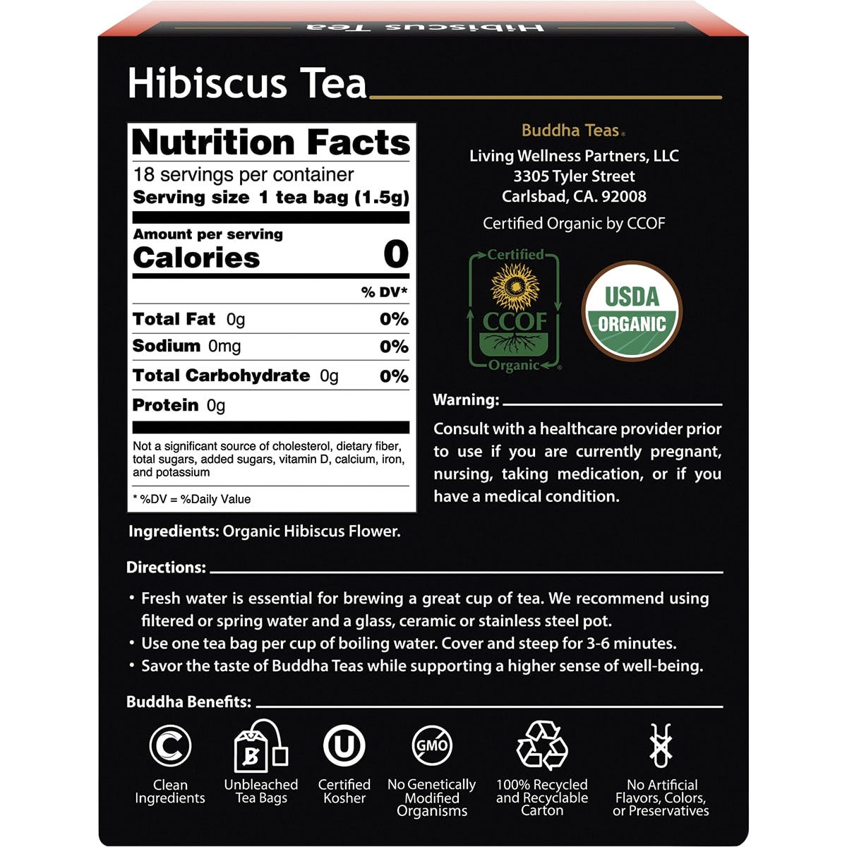 Buddha Teas Organic Herbal Tea Bags Hibiscus Tea 18pk