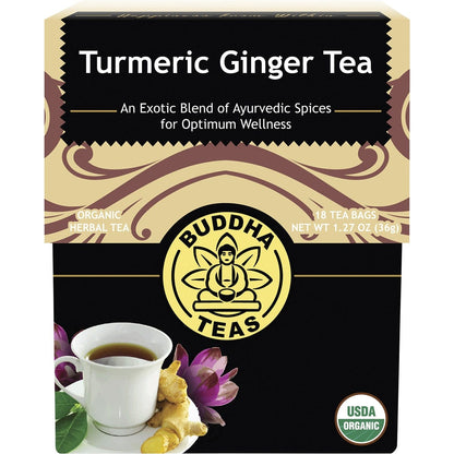 Buddha Teas Organic Herbal Tea Bags Turmeric Ginger Tea 18pk