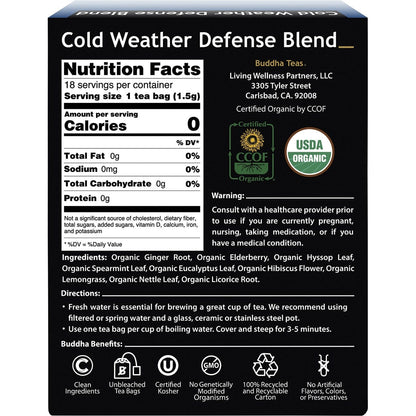 Buddha Teas Organic Herbal Tea Bags Cold Weather Defense Blend 18pk