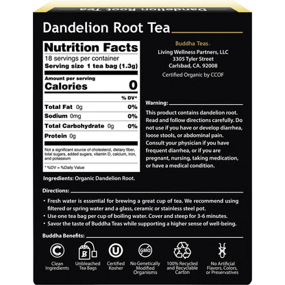 Buddha Teas Organic Herbal Tea Bags Dandelion Root Tea 18pk