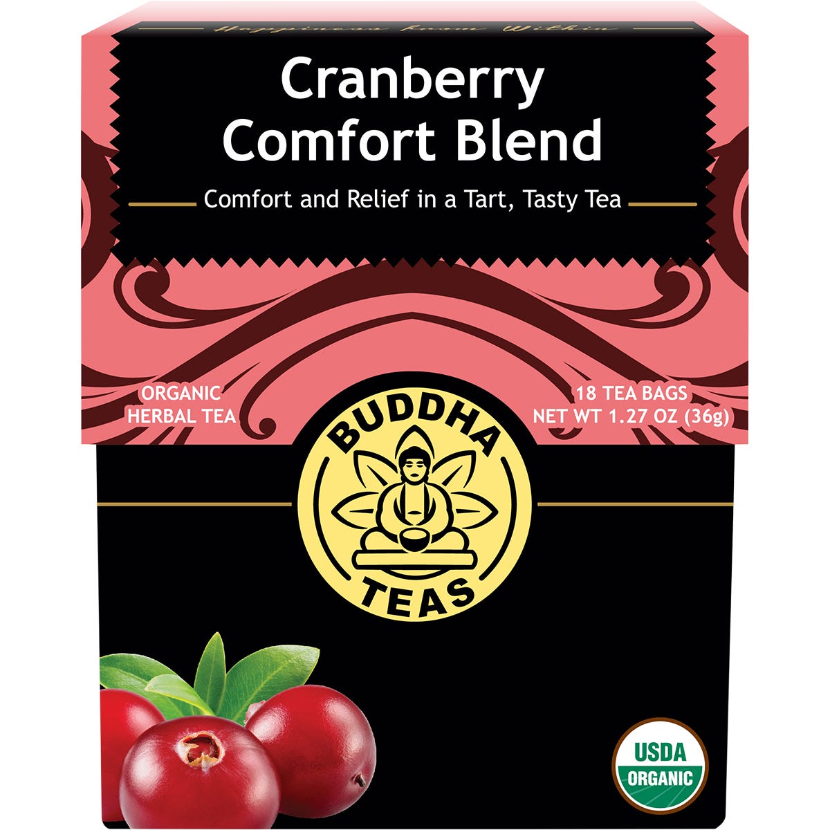 Buddha Teas Organic Herbal Tea Bags Cranberry Comfort Blend 18pk