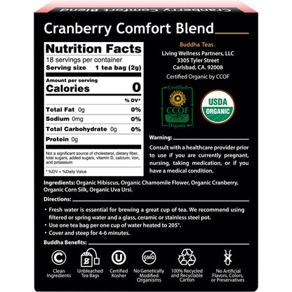 Buddha Teas Organic Herbal Tea Bags Cranberry Comfort Blend 18pk