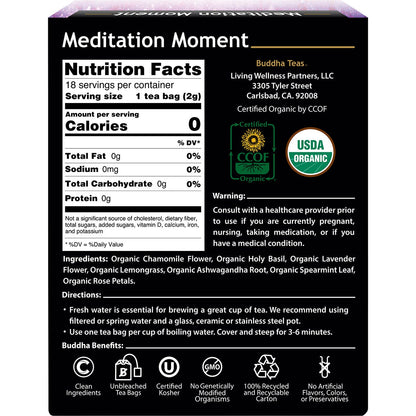 Buddha Teas Organic Herbal Tea Bags Meditation Moment 18pk