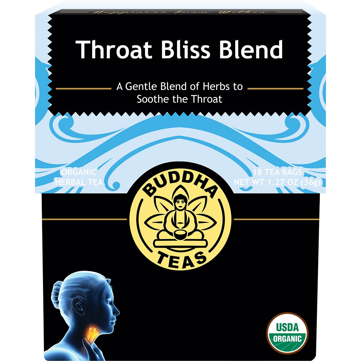 Buddha Teas Organic Herbal Tea Bags Throat Bliss Blend 18pk