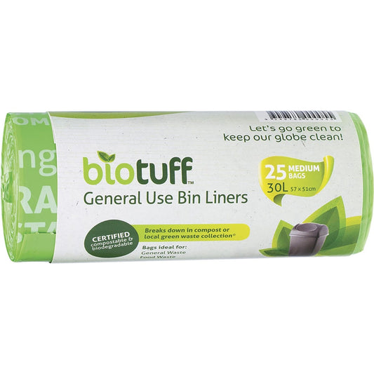 Biotuff General Use Bin Liners Medium Bags 30L 25pk