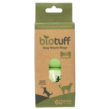 Biotuff Dog Waste Bags & Dispenser 4 x 15 Bag Rolls 60pk