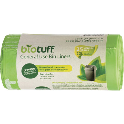 Biotuff General Use Bin Liners Medium Bags 20L 25pk