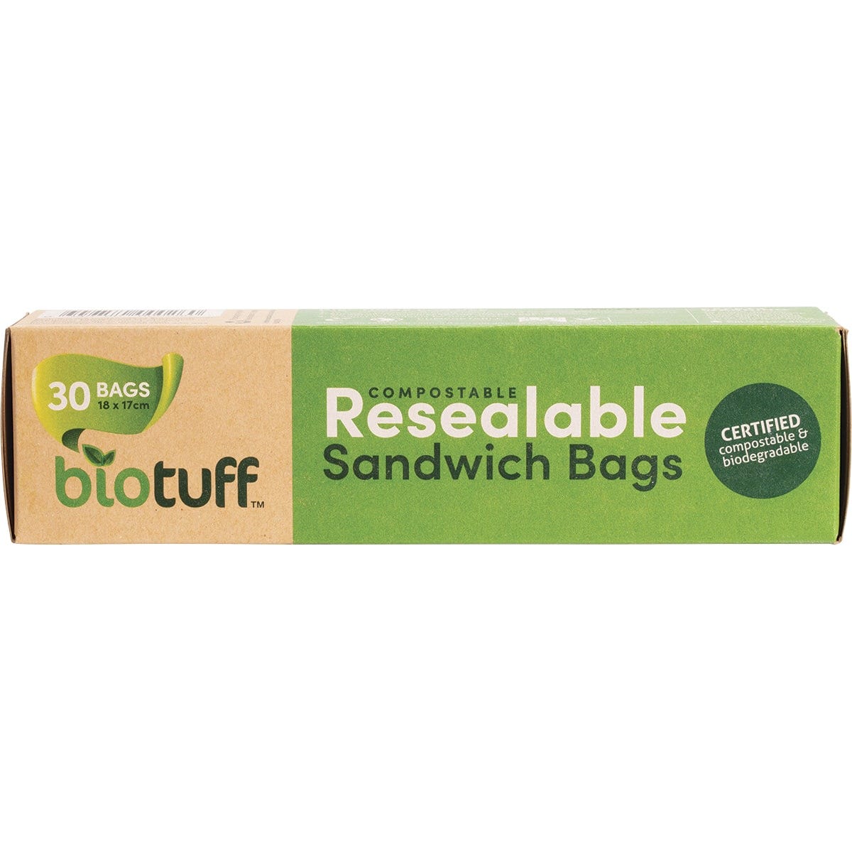 Biotuff Resealable Sandwich Bags 18x17cm 30pk