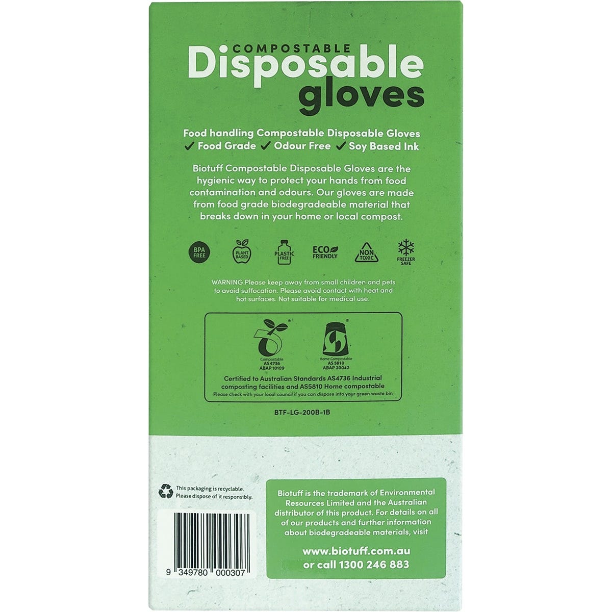 Biotuff Compostable Disposable Gloves Large 200pk