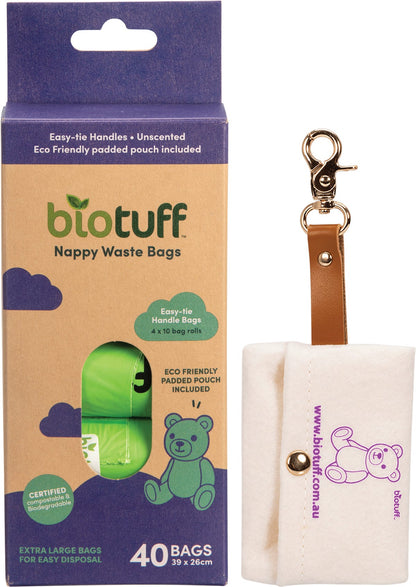 Biotuff Nappy Waste Bags & Dispenser 4 x 10 Bag Rolls 40pk