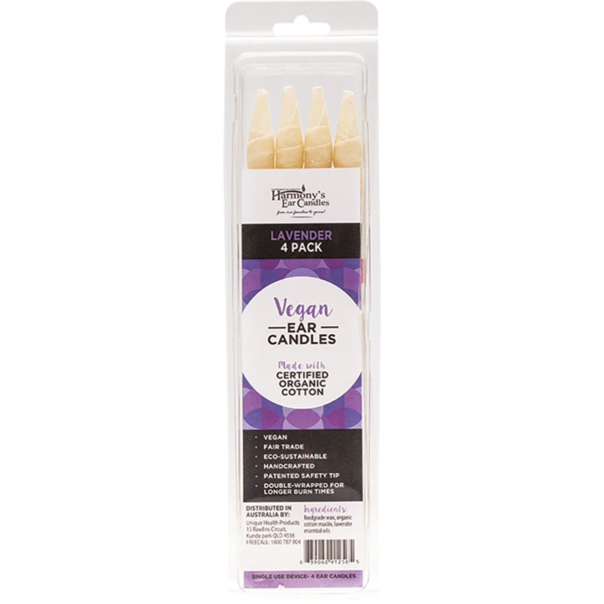 Harmony's Ear Candles Vegan Ear Candles Lavender Scented 4pk