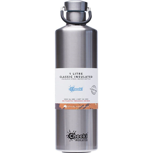 Cheeki Stainless Steel Bottle Insulated Silver 1L