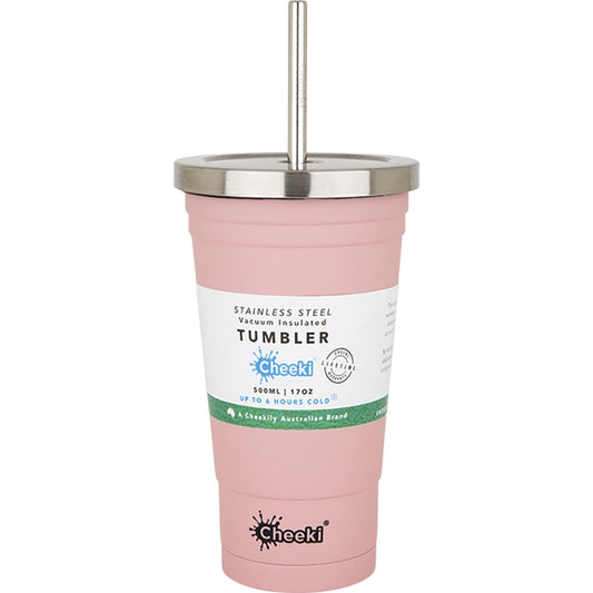 Cheeki Insulated Tumbler Pink with S/Steel Straw 500ml