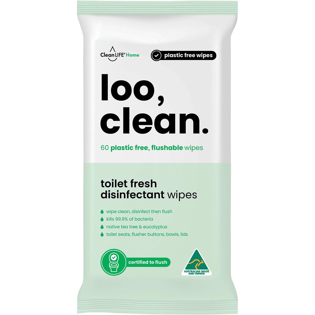 CleanLIFE Flushable Plastic Free Wipes Loo Clean 60pk