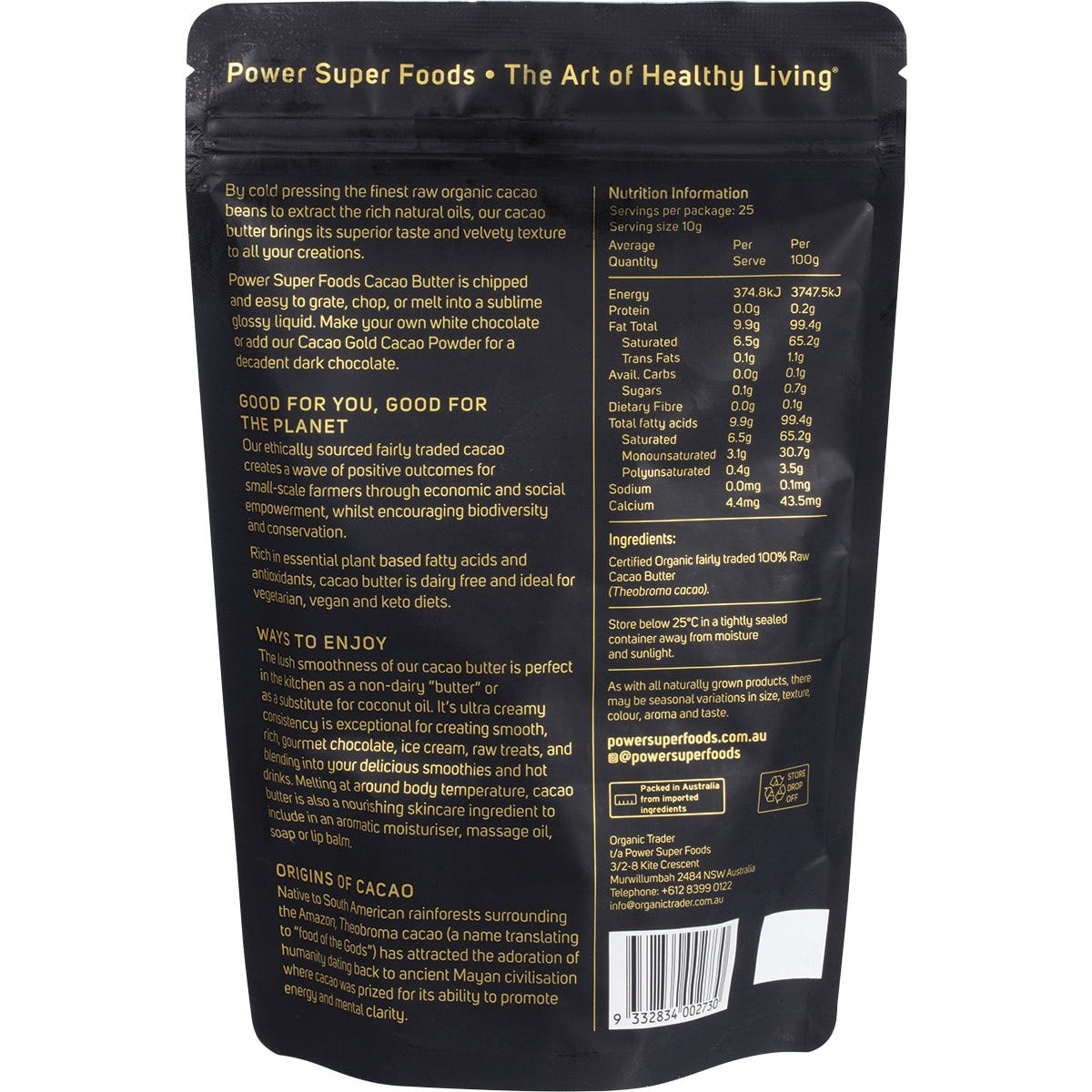 Power Super Foods Cacao Gold Raw Cacao Butter 250g