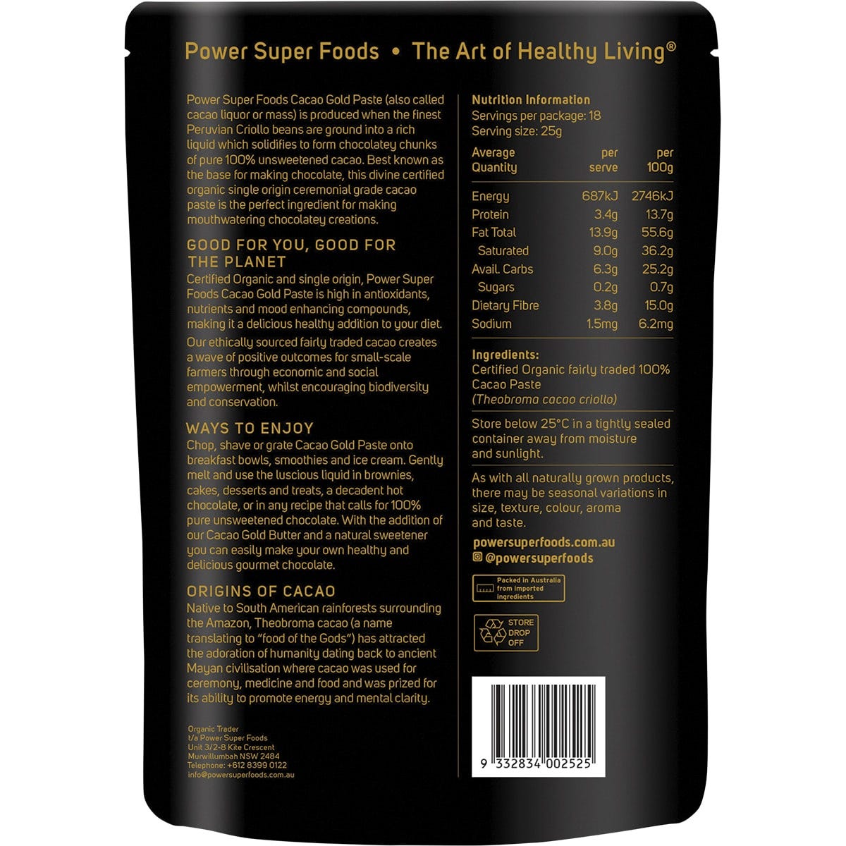 Power Super Foods Cacao Gold Paste Chunks 450g