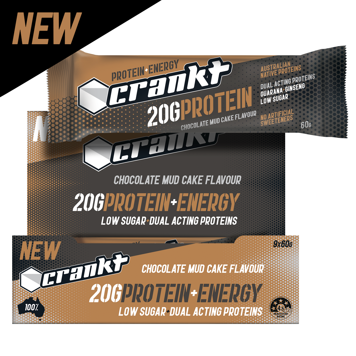 CRANKT 9 PACK CHOCOLATE MUDCAKE CRANKT PROTEIN BAR 60G