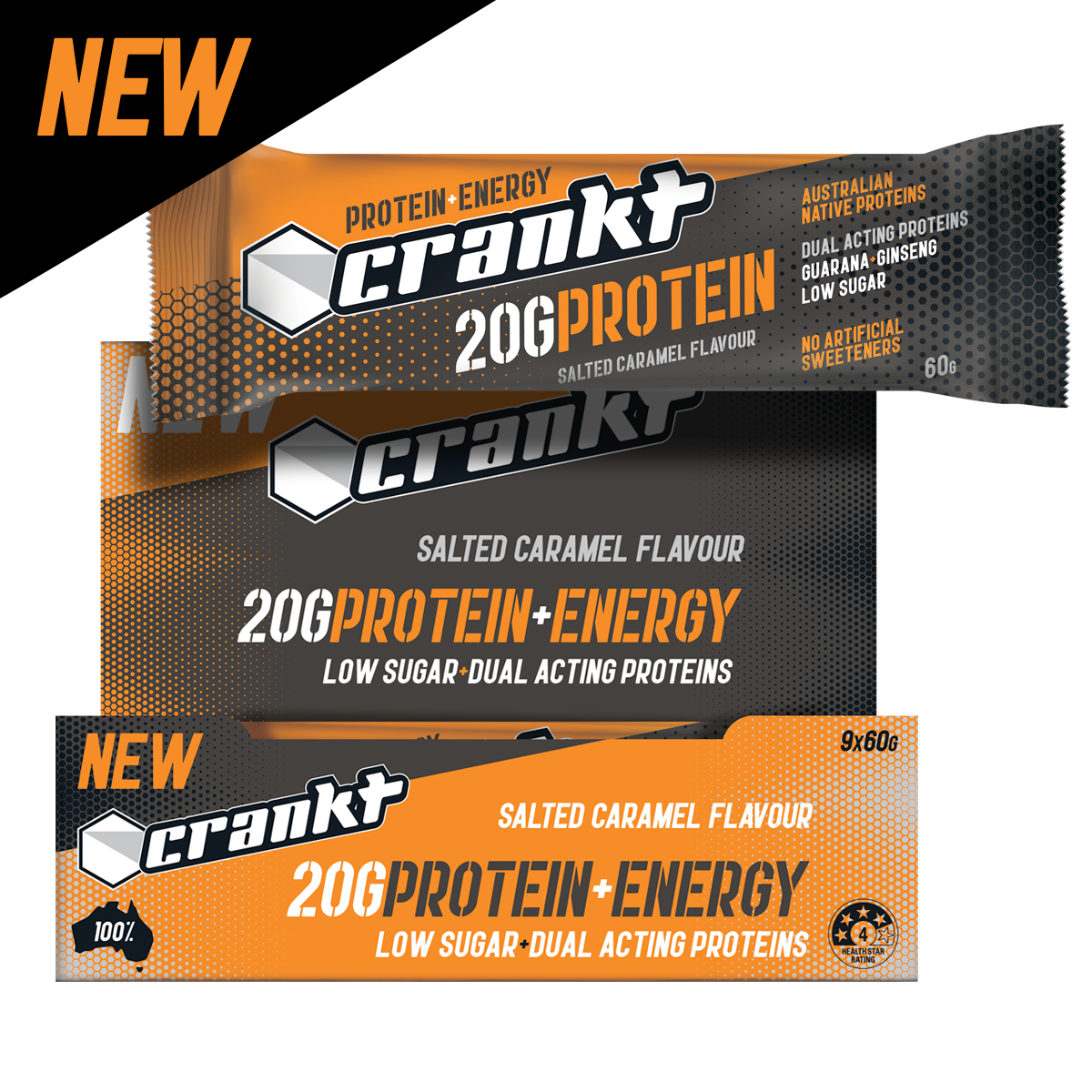 CRANKT 9 PACK SALTED CARAMEL CRANKT PROTEIN BAR 60G