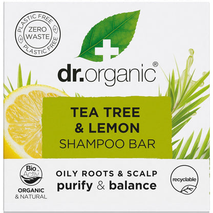 Dr Organic Shampoo Bar Tea Tree & Lemon Oily Roots & Scalp 75g