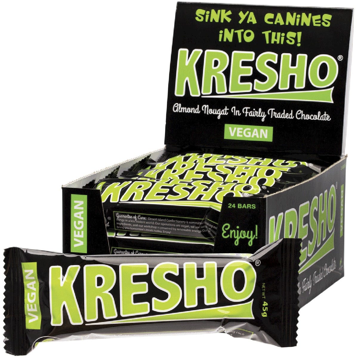 Desert Island Confectionery Kresho Bar Chocolate Covered Almond Nougat 24x45g