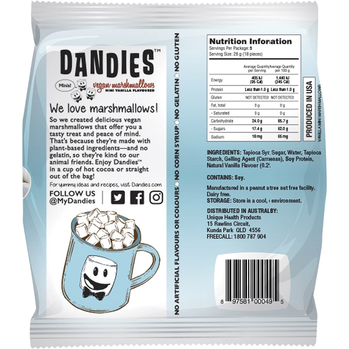 Dandies Vegan Vanilla Marshmallows Mini Size 142g