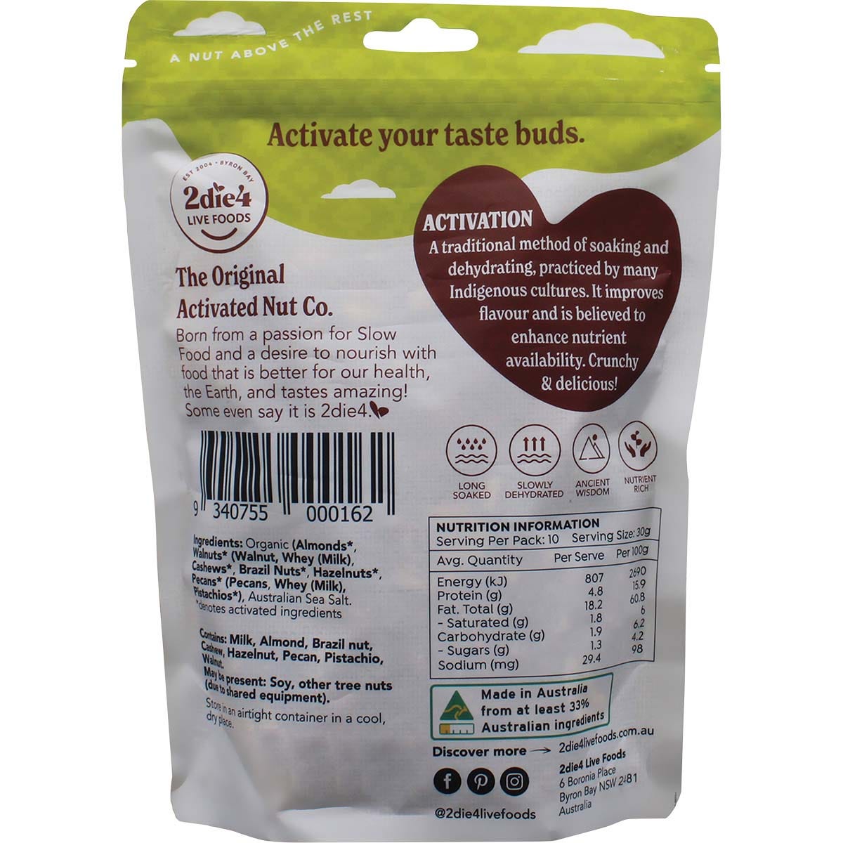 2die4 Live Foods Organic Activated Mixed Nuts Activated with Fresh Whey 300g