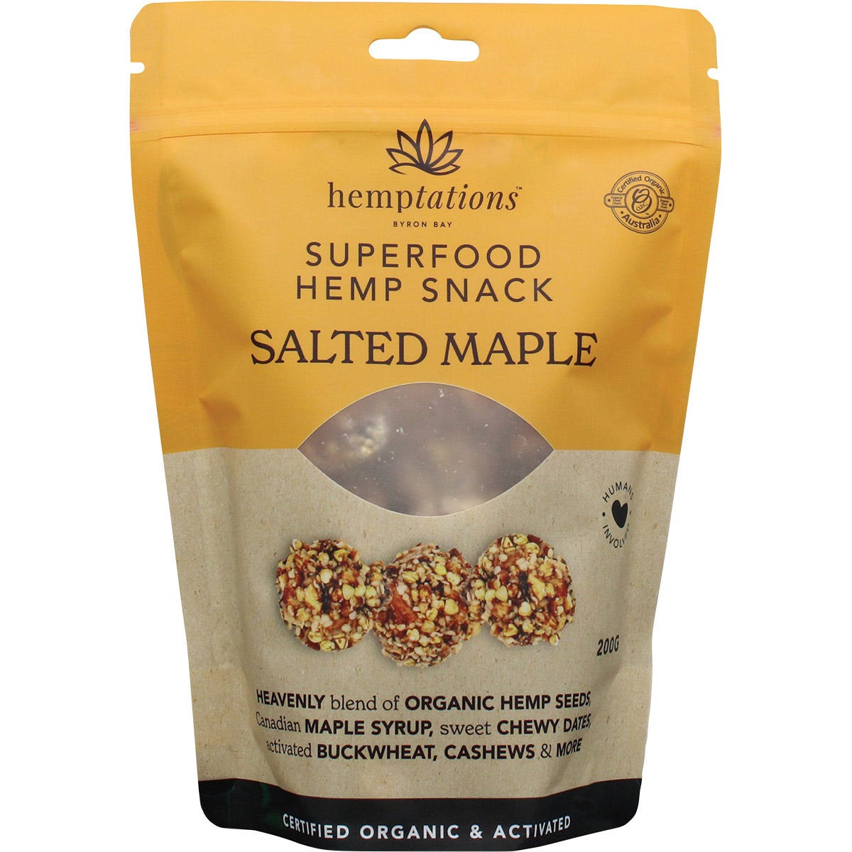 2die4 Live Foods Hemptations Superfood Hemp Snack Salted Maple 200g