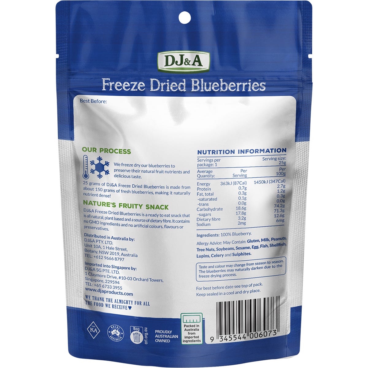 DJ&A Freeze Dried Blueberries 10x25g