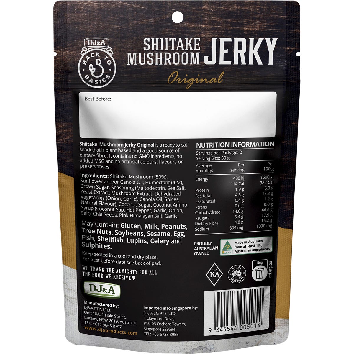 DJ&A Shiitake Mushroom Jerky Original 12x60g