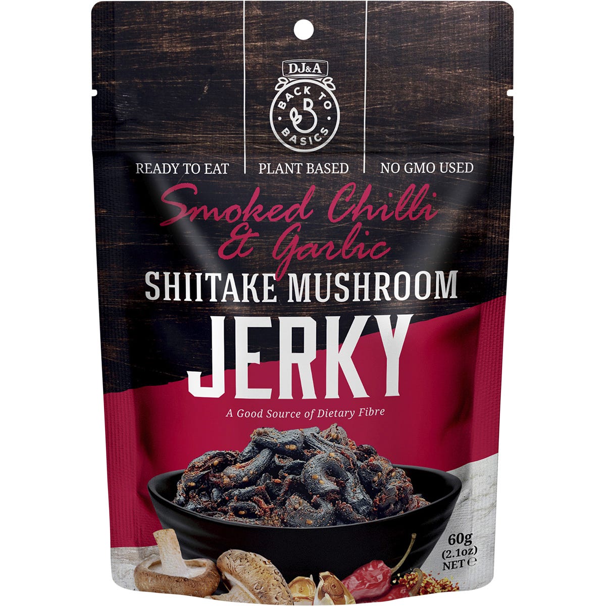 DJ&A Shiitake Mushroom Jerky Smoked Chilli & Garlic 12x60g