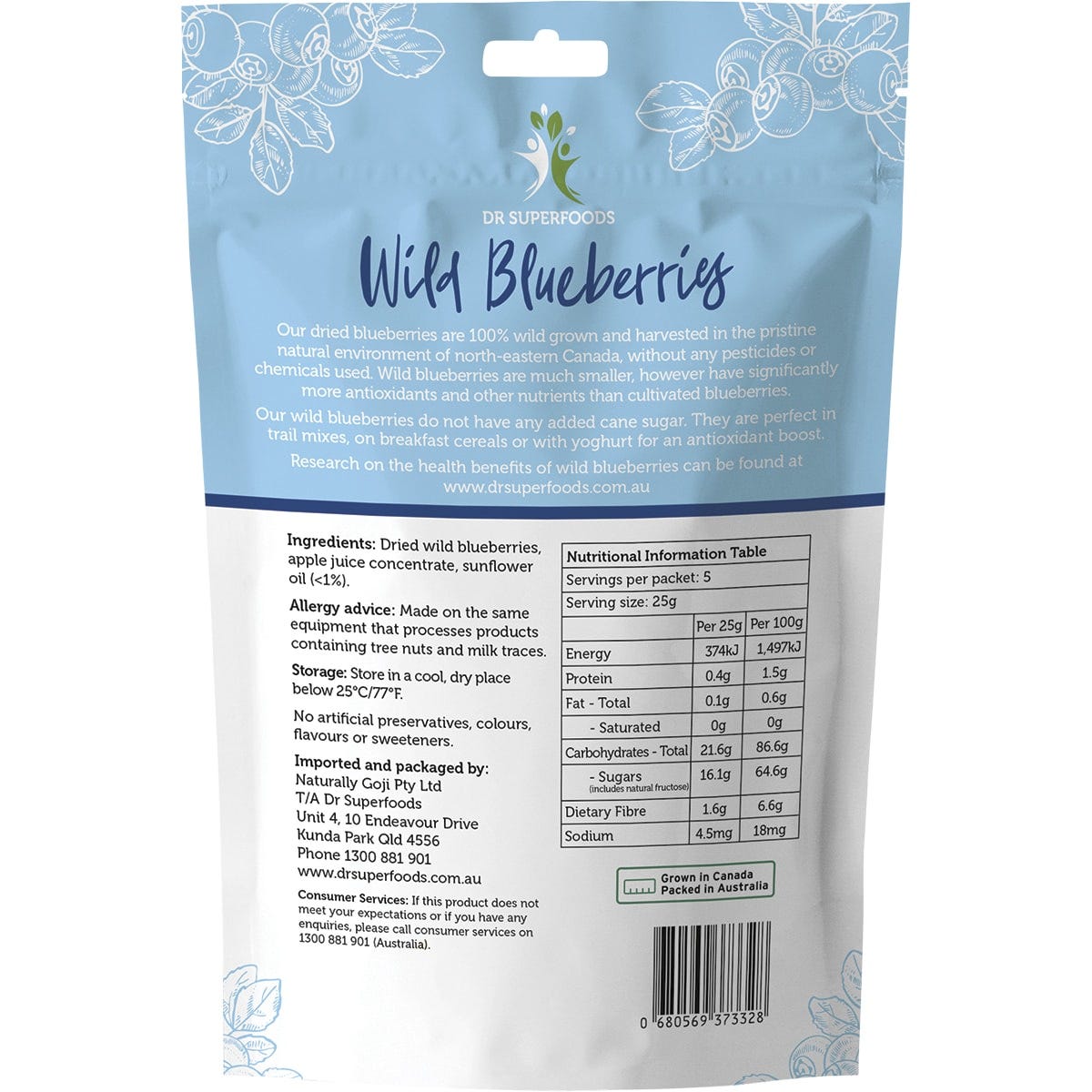 Dr Superfoods Dried Wild Blueberries 125g