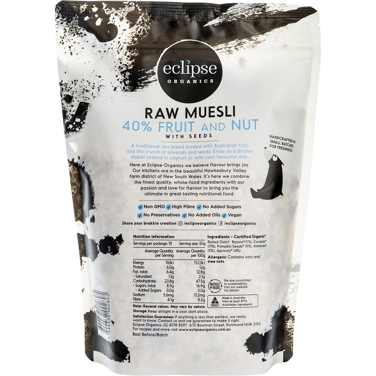 Eclipse Organics Organic Raw Muesli 40% Fruit and Nut 500g